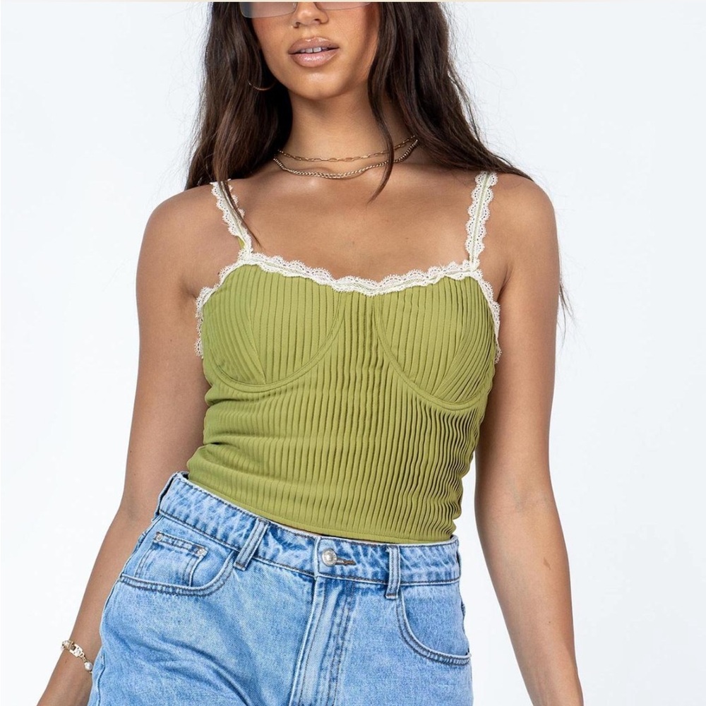 Princess Polly Olive Lace Trim Ribbed Camisole